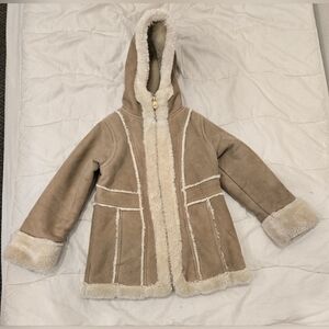 Cozy Tan Hooded Kids Jacket with‎ Faux Fur Trim